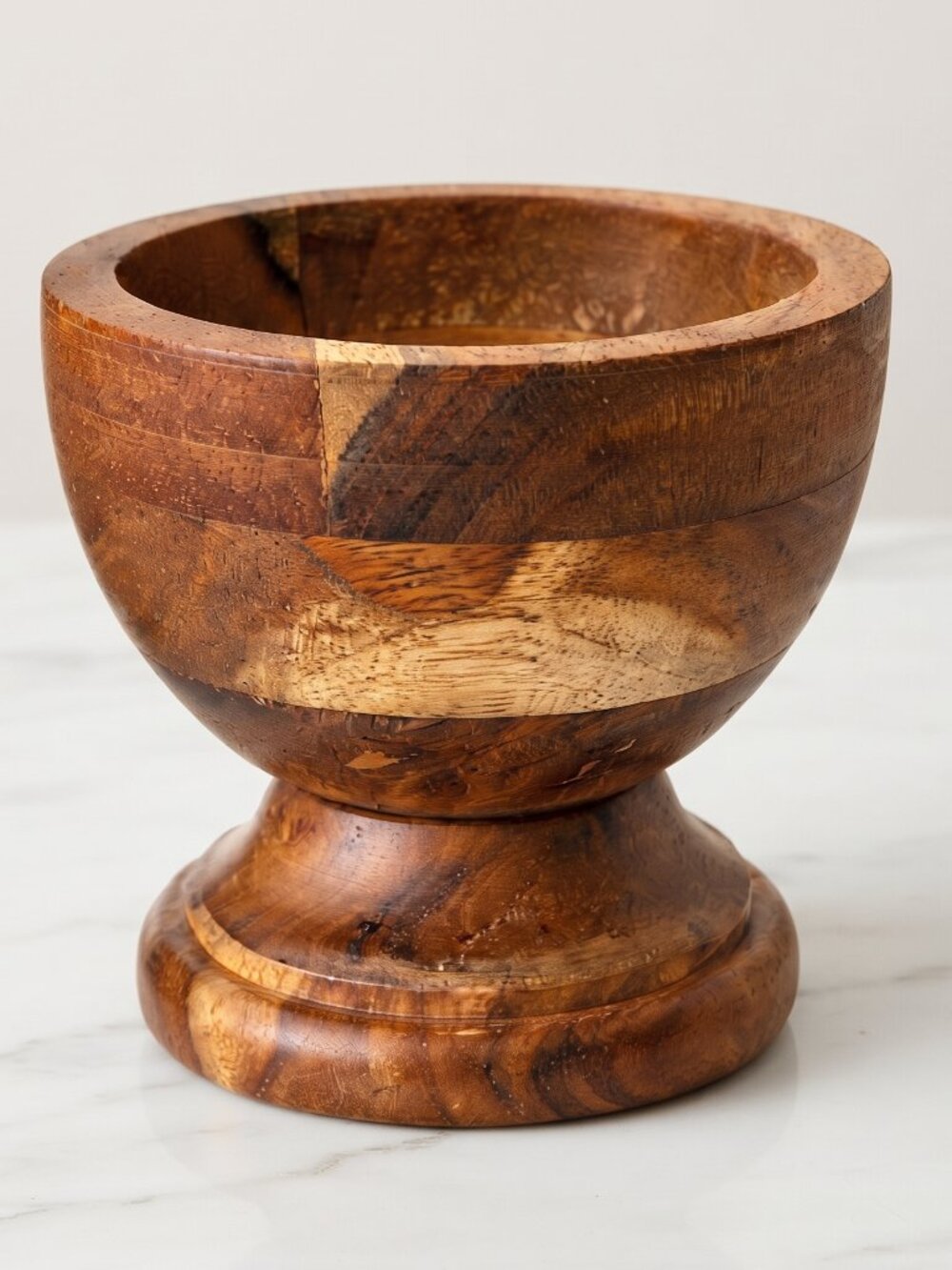 RARE One of a Kind | Handcrafted Mango Wood Pedestal Mortar Bowl – Made in India